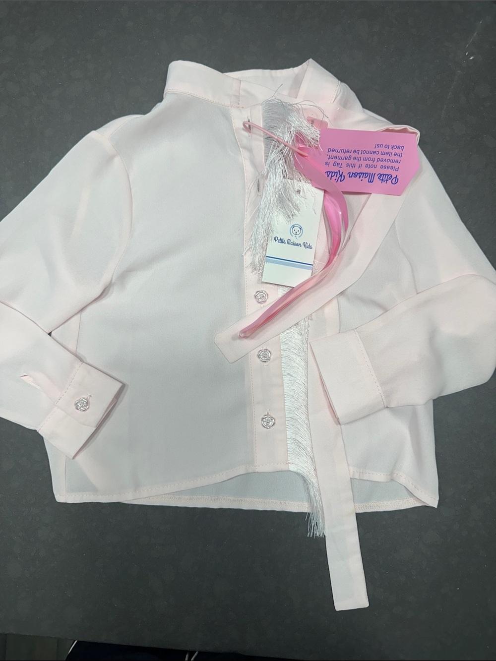 Pink Girls' Dress Shirt with Fringe Trim-Petite Maison Kids